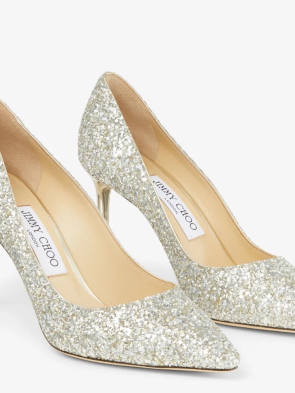 Jimmy Choo Romy 85 Champagne Glitter Pumps | Size 38 | Bridal/Event Heels